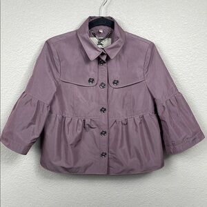 Burberry London Peplum Utility Shrunken Trench Jacket Lilac Purple Sz 8